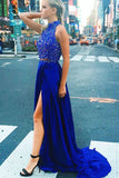 2 piezas de cuello alto azul real abalorios largos hermosos vestidos de baile para adolescentes