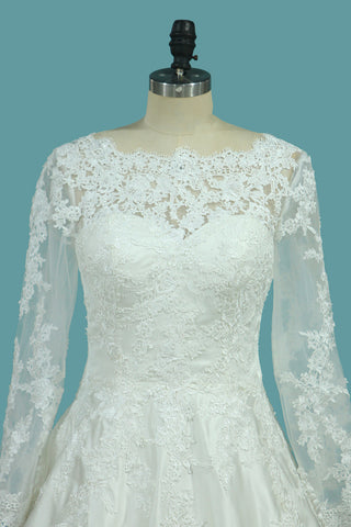 2024 una línea Scoop vestidos de novia de satén con apliques recién llegado