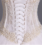 2024 vestidos de novia Gorgeous A-Line Novia See Through palabra de longitud tul con Perlas Lace Up