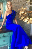 Hermosa vaina larga de un hombro azul real vestidos de baile vestidos de mujer