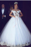 2024 vestido de novia nuevo del hombro A-Line fuera del hombro tribunal tren tul con apliques