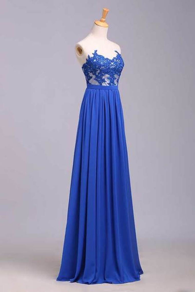 2022 vestidos de baile Una línea de cariño piso-longitud de gasa de color oscuro azul real