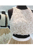 2024 Dos piezas Scoop Homecoming vestidos de una línea de tul con flores hechas a mano