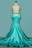 2024 Sexy Sirena Prom Dresses cucharada de manga larga de satén abierto de nuevo