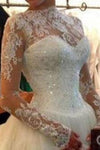 2024 vestidos de novia una línea de cuello alto de manga larga de tul con apliques de cremallera hasta