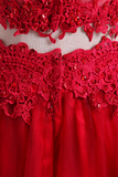 2024 caliente Dos Piezas Vestidos de baile de tul una línea con apliques Red