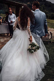 Elegante ver a través de manga larga vestidos de novia de encaje apliques vestido de novia