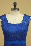 2024 vestidos de noche vaina / columna fuera del hombro de encaje con la cinta oscuro azul real