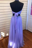 Encantador vestido largo de 2 piezas con espalda abierta, con flecos de tul violeta y abalorios vestidos de baile