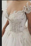 2024 Fantástico vestidos de novia Scoop Neck vestido de bola Tulle con Appliques piso de longitud