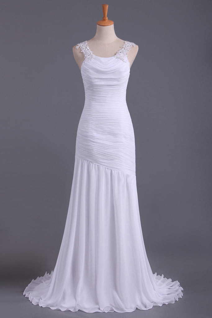 2024 blanco vestidos de baile correas de la sirena / trompeta volantes blusa con cuentas espalda abierta