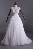 2024 vestidos de boda del hombro con flores hechas a mano y tren capilla
