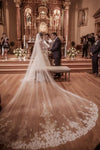 Cuento de hadas digno de una capa longitud de la catedral encaje novia velo de novia V15