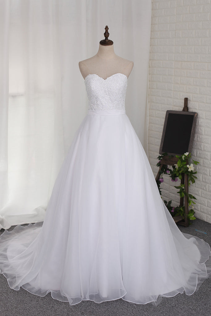 2022 una línea vestido de boda de los vestidos de organza con apliques
