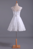 2024 Blanca único vestido de regreso a una línea corta / mini de tul con apliques