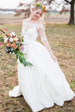 Sencillos y elegantes vestidos de novia largos con una línea de marfil con mangas