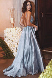 Elegantes correas espaguetis elegantes y ligeras con cuentas azules Vestidos largos de fiesta Vestidos de noche