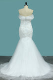 2024 Nueva llegada de la sirena Tulle del hombro y cordón con los granos de los vestidos de boda