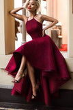 2024 Borgoña / vestido de baile de fin de curso del halter del cordón del color de rosa alto bajo