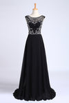 2024 vestidos de baile A-Line Scoop oscuro Azul marino gasa larga elegantes vestidos