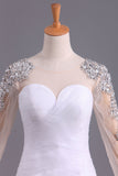 2024 vestidos de boda de la sirena de la cucharada de manga larga de la longitud del piso de Tulle con rebordear