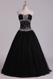 2024 vestidos de baile vestido de bola de Tulle del amor Negro Con Rhinestone piso-longitud