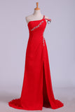 2024 vestidos de baile piso de la envoltura de Split frente longitud de un hombro color rojo