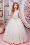 2024 vestido de bola flor chica vestidos Scoop Tulle con apliques y marco