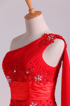 2024 Red de un hombro vestidos de baile Una Línea Con aplicadas & Ruffles piso-longitud