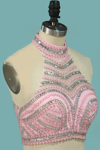2024 vestidos de baile sirena cuello alto de dos piezas blusa moldeada Spandex