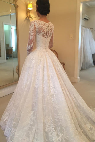 2024 de manga larga Scoop Tulle con Applique una línea de tren tribunal vestidos de novia