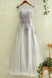 2024 Tulle con Applique A Line Prom Dresses Scoop Lace Up