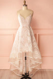 Spaghetti Straps Pink And Ivory Back Back Lace High Low Vestidos de baile