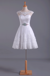 2024 Blanca único vestido de regreso a una línea corta / mini de tul con apliques