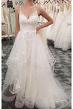 Vestido de novia de tul con tirantes de espagueti y apliques de encaje, vestidos de novia largos