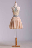 2024 Delicado corto / mini halter A / Princesa Homecoming vestidos de encaje y gasa con cuentas blusa color como cuadro