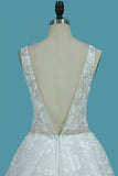 Vestidos de novia de encaje de tirantes 2024 una línea con parte posterior de la cintura moldeada abierta