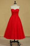 2022 Red de novia vestidos de baile una línea de tul con volantes altura del tobillo del tamaño 8
