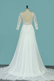 2024 Scoop gasa vestidos de novia 3/4 mangas de longitud con apliques