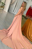 Modest Pink Long Open Back simples baratos elegantes vestidos de baile Vestidos de noche