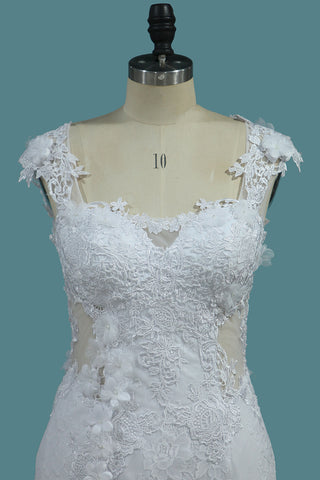 2024 off the hombro sirena vestidos de novia de encaje con flores hechas a mano