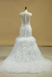 2024 nueva llegada del vestido de boda de la cucharada de la sirena de Tulle con rebordear