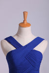 2024 V-cuello de dama de honor vestidos de una línea longitud de la rodilla gasa blusa plisada