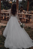 Elegante ver a través de manga larga vestidos de novia de encaje apliques vestido de novia