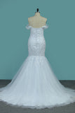 2024 vestidos de novia de la sirena del hombro Tulle con tren de corte Applique