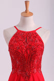 2024 correas de espagueti rojo con cuentas blusa Una línea de gasa vestidos de baile