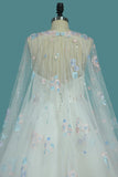 2024 vestido de bola escote redondo vestidos de novia con cordones con apliques y cuentas