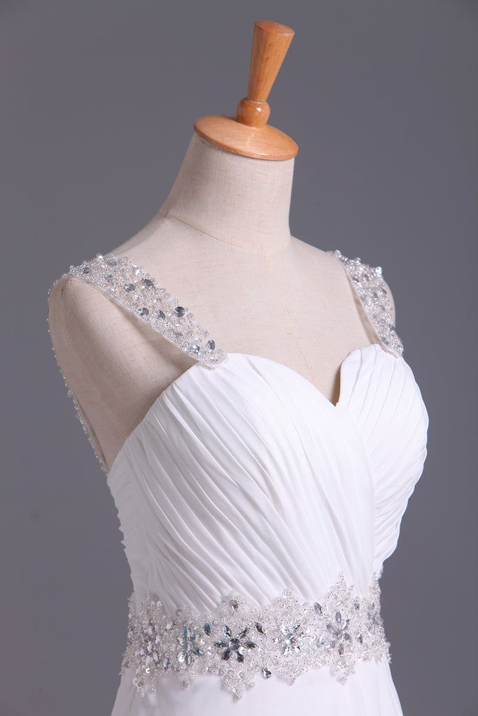 2022 vestido de boda blanco de novia una línea blusa plisada Con desmontable correas gasa con cuentas