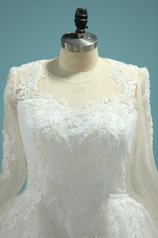 2024 vestidos de boda de la sirena de la cucharada de manga larga de tul con rebordear