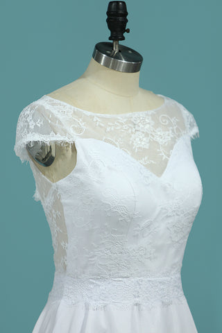 2024 Una línea de vestidos de novia Sexy Open Back cucharada Cap Sleeves Elastic Satin & Lace